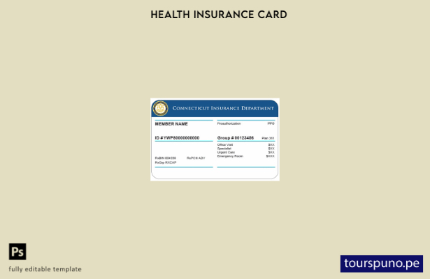 Plantilla de tarjeta de seguro médico de Connecticut lista para imprimir